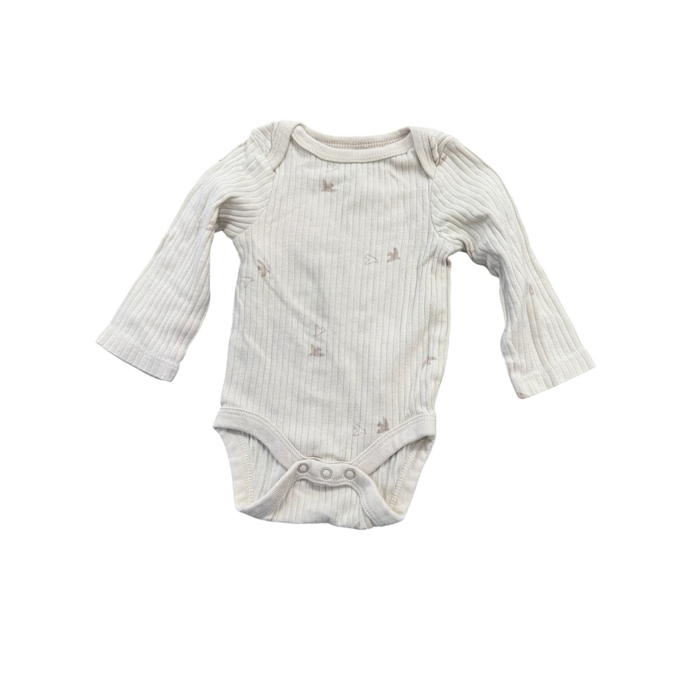 Cloud Island Newborn Long Sleeve Ribbed Bodysuit Cream Bird Print 0M
